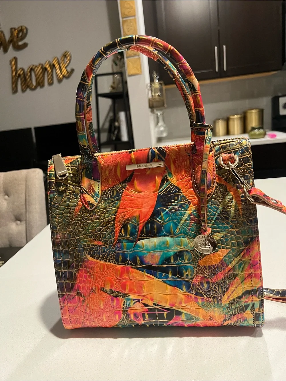 Brahmin Multicolor Croc-Embossed Satchel